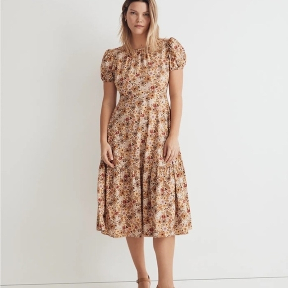 DressMadewell Puff Sleeve Open Tie Back Front Reversible Midi - Picture 2 of 11